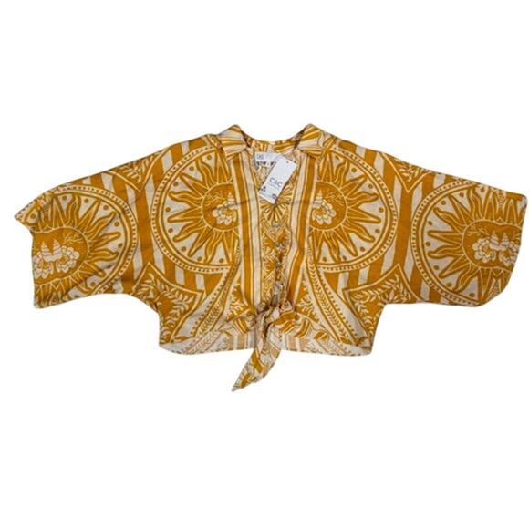 C&C California NWT XL Linen Rayon Sun Print Top Yellow Gold Bold - Picture 1 of 5